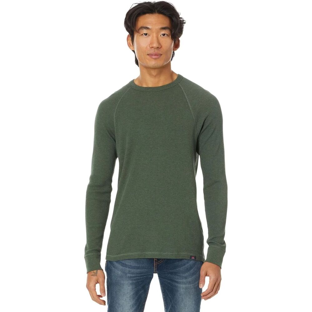 Faherty Men's Long Sleeve Cloud Waffle Crew, Deep Fern Heather Size XL
